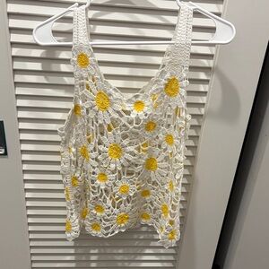 Altar'd State White and Yellow Crochet Tank Top